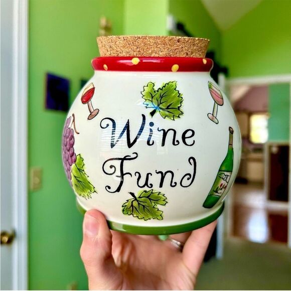 Vintage Ceramic Painted Corked Wine Fund Jar Home Decor Accent Display - Picture 8 of 9